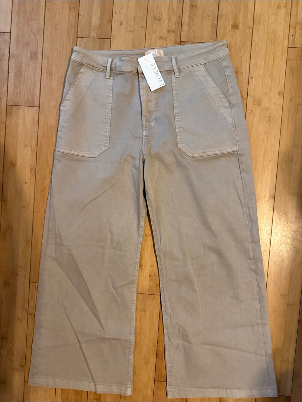Evereve New Sz 12 Crop Kut From the Kloth Meg Wide-Leg Tan Pants